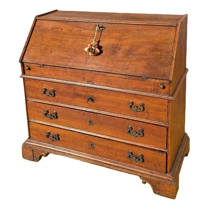 Antique Walnut Secretaire with Rocaille Bronze and Internal Compartment For Sale
