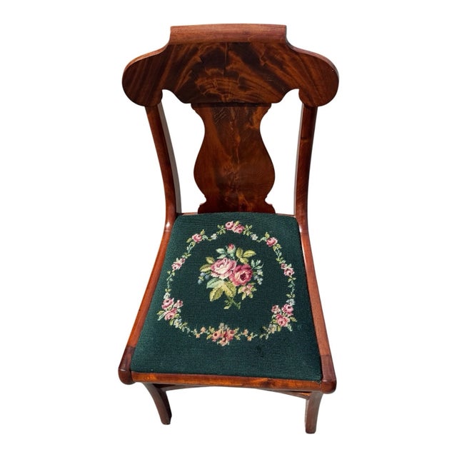 1940s Flame Mahogany Empire Side Chair With Needlepoint Seat For Sale - Image 4 of 16