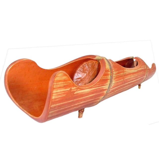 Wood 1950s Mid-Century Modern Long Footed Organic Orange Bamboo Tiki Ikebana Vase For Sale - Image 7 of 8