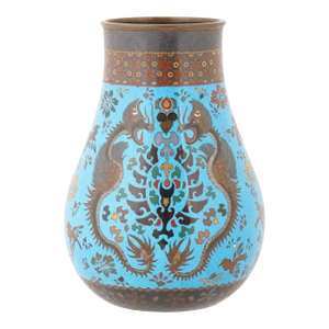 Antique Japanese Cloisonne Enamel Vase W Dragon Motif
