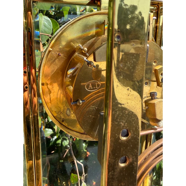 Antique French Art Deco Crystal Regulator Mantel Clock With Curved Glass For Sale In Los Angeles - Image 6 of 12