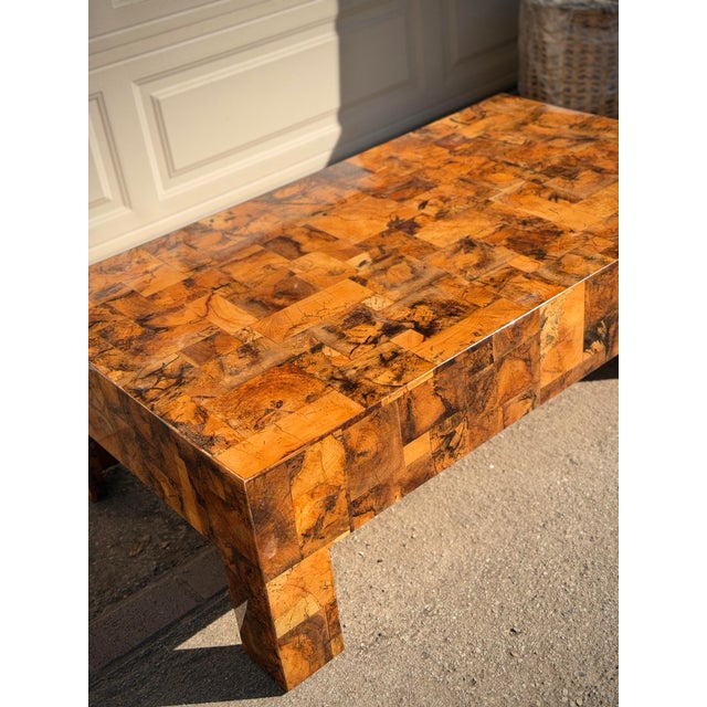 Dramatic Thick Sculptural Made Goods “Giulio” Tamarind Patchwork Burl Coffee Table Statement Piece For Sale In Los Angeles - Image 6 of 12