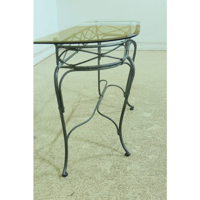 Black Iron Base Glass Top Console Sofa Table For Sale - Image 8 of 9