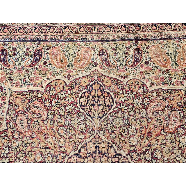 Persian 19th Century Persian Kerman Lavar Rug, Hand-Knotted Wool, Floral Design, Ivory & Red, 8x11 For Sale - Image 3 of 18