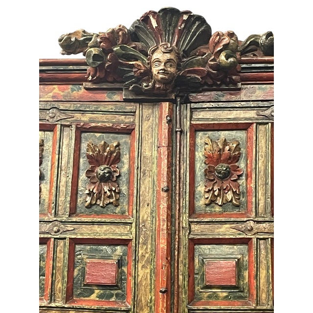 Spanish Renaissance Sacristy Cabinet in Walnut with Stylized Acanthus Leaf Polychrome Decoration, Spain, 1600, in Flawless...