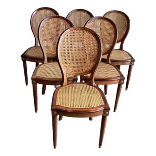 French Louis XVI Style Caned Dining Chairs/ Set of 6 For Sale