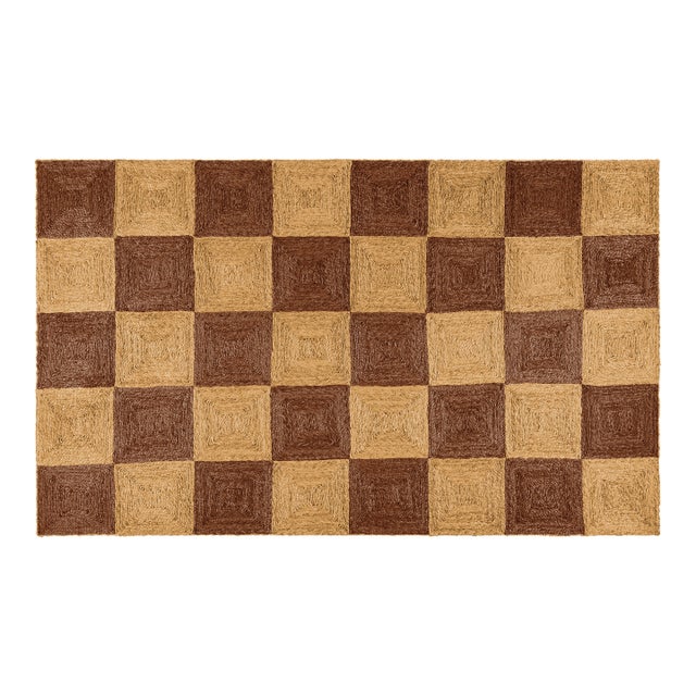 Part & Parcel Goods Jute Block Runner, 2’6”x12’, Chocolate and Nutmeg For Sale