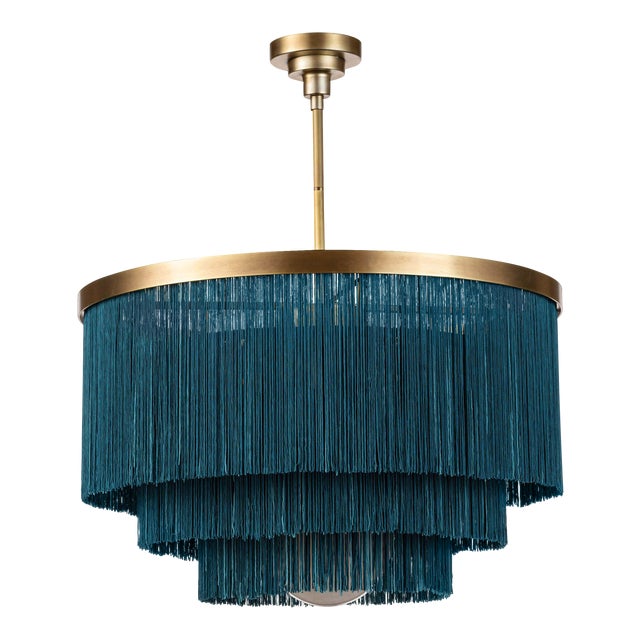 Regina Andrew Cabaret Fringe Chandelier in Peacock For Sale