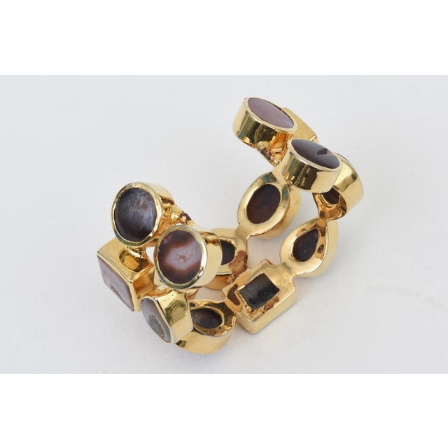 Gold Plated Two Row Cuff Bracelet With Agate Stones, 1990's For Sale - Image 10 of 11
