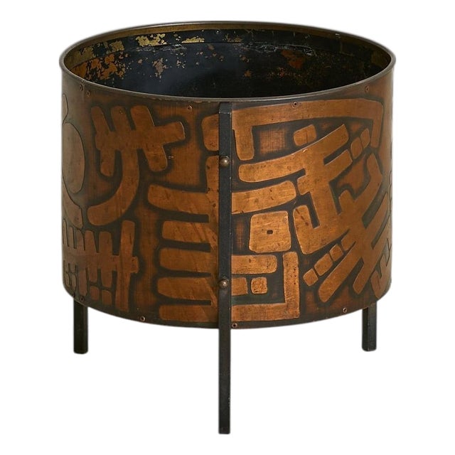 Italian Etched Copper Planter No. 02 Attributed to Victor Cerrato, 1960s For Sale
