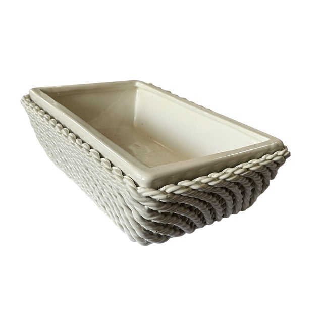 Traditional 1950s Italian Handmade White Ceramic Jardinier Cache Pot Planter With Trellis (Treillage) Design For Sale - Image 3 of 9