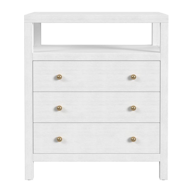 Spritely Home Accent Furniture Nora 27 in. W Rectangular Wood 3 Drawer Tall Nightstand with Open Shelf on Top, Textured White For Sale - Image 4 of 8