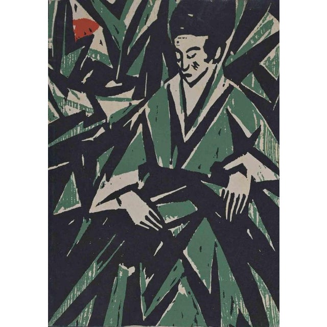 Woman in Green is a Colored print on paper, realized by Otto Lange in 1916 Woodcut on paper. Good conditions. This piece...