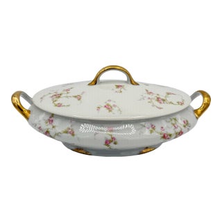 Antique j.m. Redon Limoges Covered Tureen Pink Floral Gilt Parisian Chic For Sale