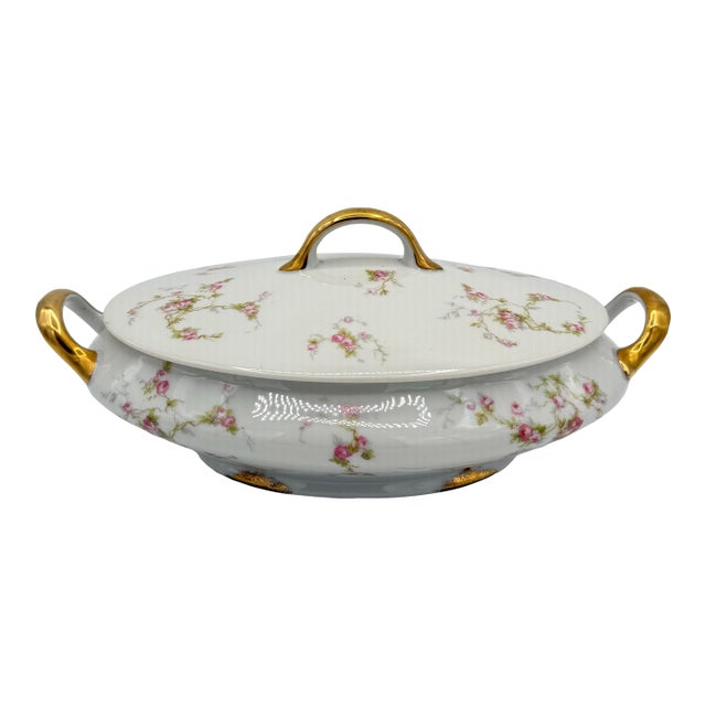 Antique j.m. Redon Limoges Covered Tureen Pink Floral Gilt Parisian Chic For Sale