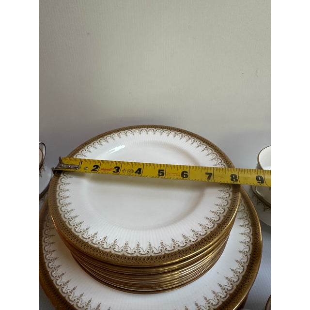 1990s Paragon"ATHENA" Pattern 31pc Dinner Set White and Gold Colors With Banded Border Gold Scrollwork For Sale - Image 13 of 16