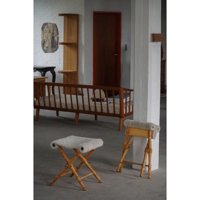 Mid-Century Modern Danish Folding Stools with Sheepskin Upholstery, 1960s, Set of 2 For Sale - Image 11 of 14