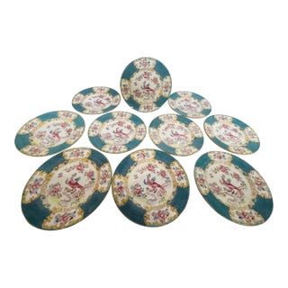 Turquoise Minton Cockatrice Bread and Butter Plates a Set of 10 For Sale
