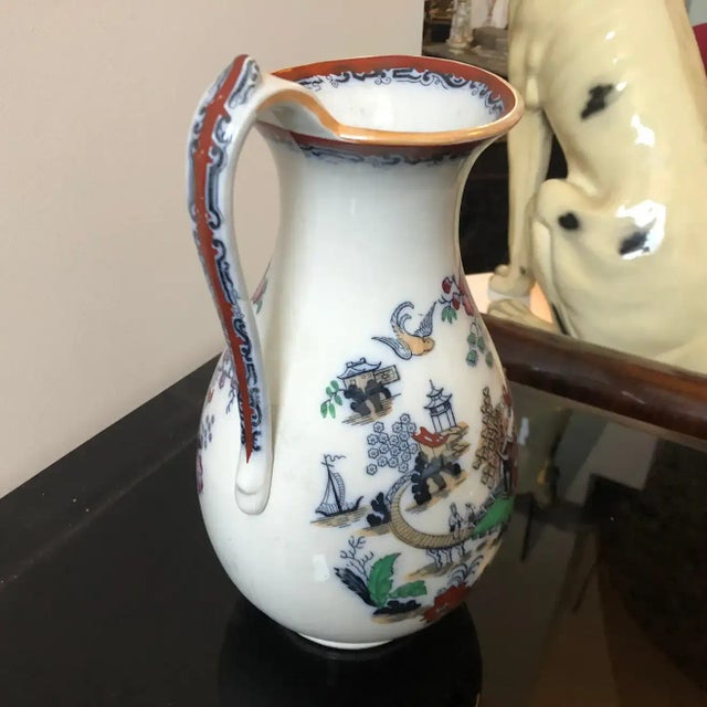 Late 19th Century 1870 Victorian British Chinoiserie Decor Ceramic Jug For Sale - Image 5 of 8