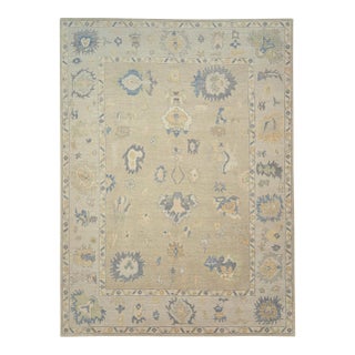 Oushak Rug Sand, Blue, and Taupe Handwoven Wool Rug 10'1" X 13'9" For Sale