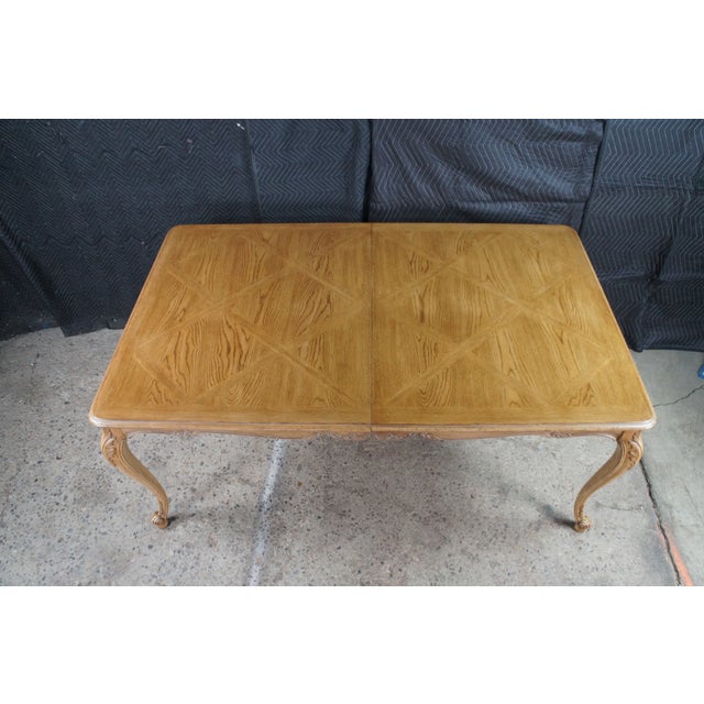 1980s Drexel Heritage French Provincial Oak Parquetry Avalon Extendable Dining Table For Sale - Image 6 of 16