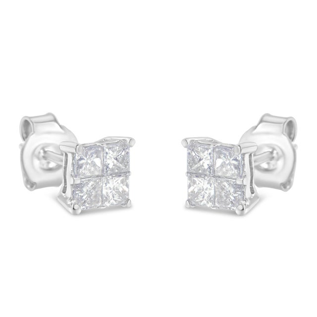 10K White Gold Diamond Stud Earrings (3/4 cttw, H-I Color, SI2-I1 Clarity) For Sale - Image 4 of 6