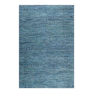 8x10 Blue Hand-Knotted Silk Woven Horizon Solid Open Field Modern Carpet Rug For Sale