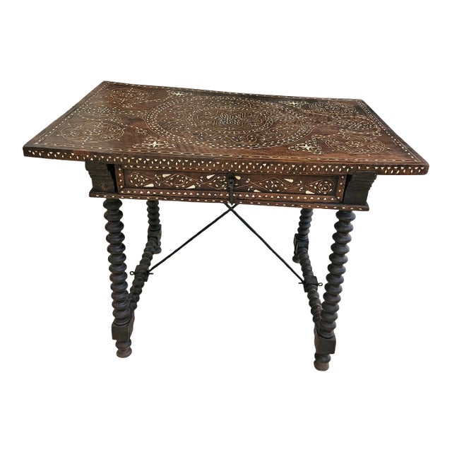 19th C British Colonial Anglo Indian Inlaid Trestle Table For Sale