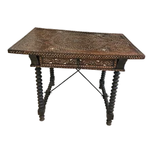 19th C British Colonial Anglo Indian Inlaid Trestle Table