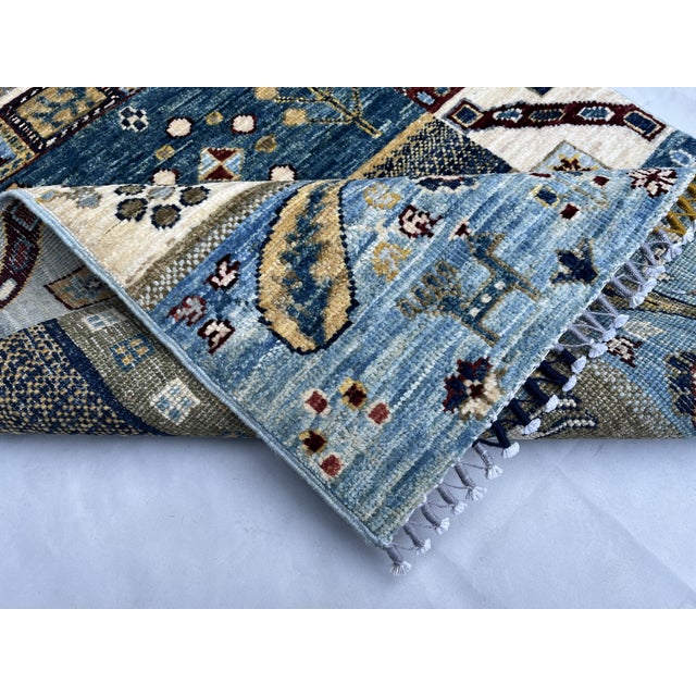 Hand-Knotted Kashkuli Gabbeh Patchwork Runner in Soft Blue, 2'9" X 9'3" For Sale - Image 10 of 12