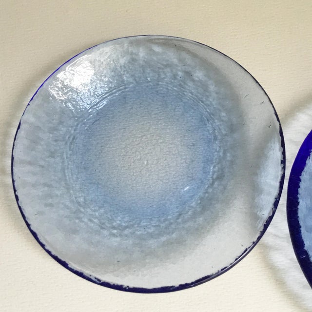 Late 20th Century Fire & Light Recycled Glass Cobalt Blue Dipping Dishes Bowl Plates- Set of 2 For Sale - Image 4 of 15