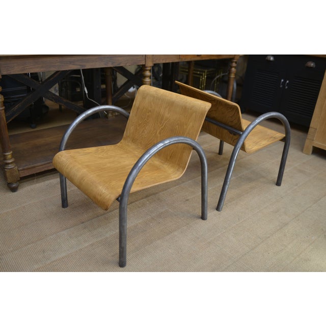 Vintage Design Armchairs in Metal and Wood, 1950, Set of 2 For Sale - Image 4 of 12