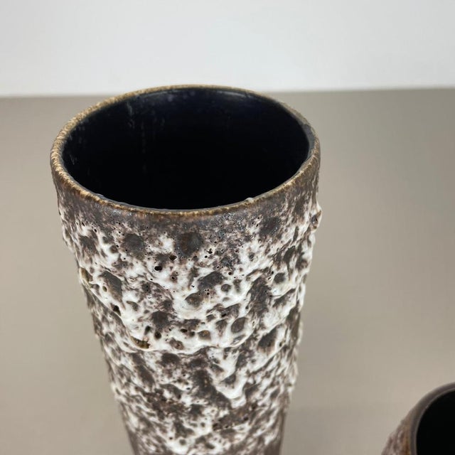 Set of Two Pottery Fat Lava Vases Crusty Brown-White from Jopeko, Germany, 1970s, Set of 2 For Sale - Image 9 of 18