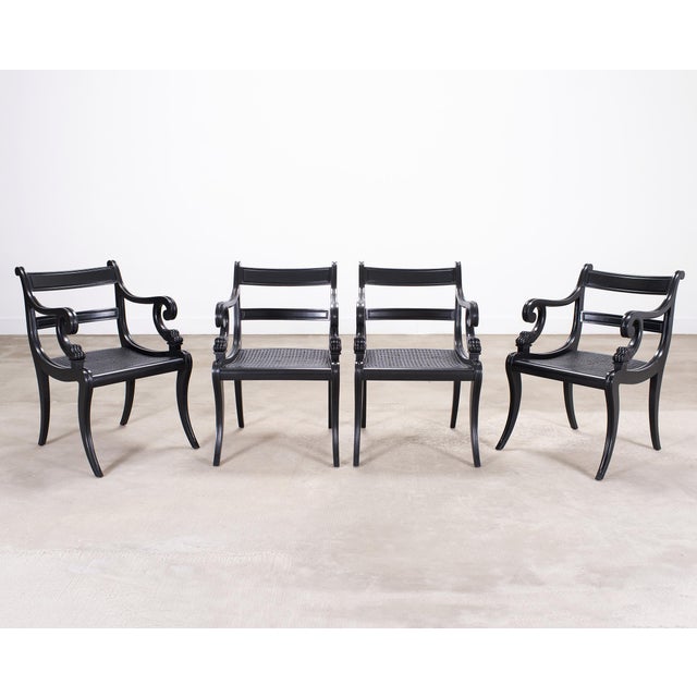 Traditional Set of Four Ralph Lauren Style Regency Caned Dining Armchairs For Sale - Image 3 of 18
