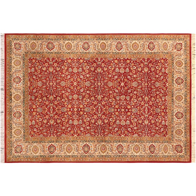 Beige Shabby Chic 1990's Floral Pak-Persian Red/Beige Wool Rug - 6'1'' X 9'2'' For Sale - Image 8 of 9