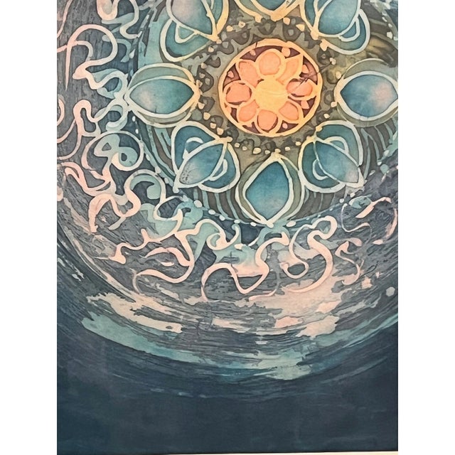 Asian Pair Vintage Asian Batik Mandala Art Table Screen Frame & Mat Print Set For Sale - Image 3 of 6