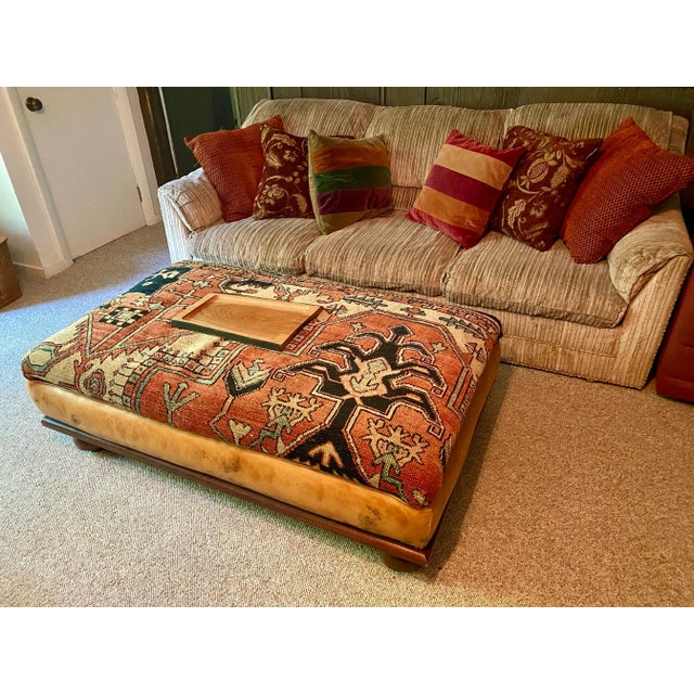 Mid 20th Century Ottoman Upholstered in Antique Kilim and Leather For Sale - Image 9 of 10