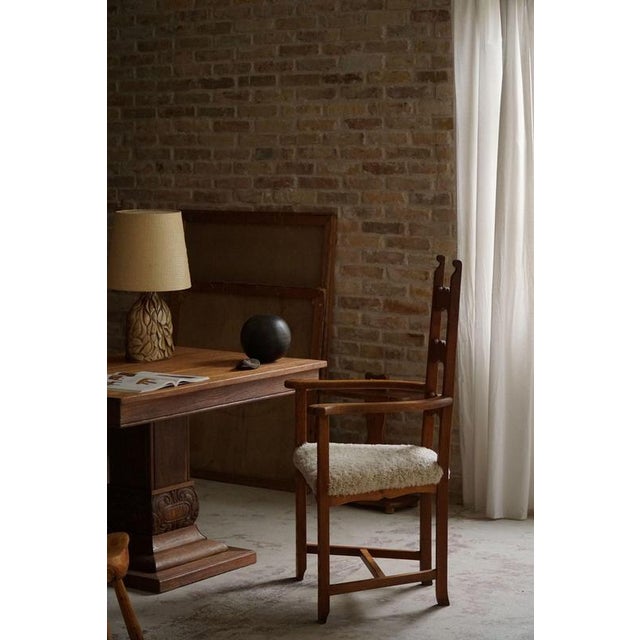 Mid-Century Danish Modern Classic Armchair in Oak & Lambswool Seat, 1950s For Sale - Image 15 of 16