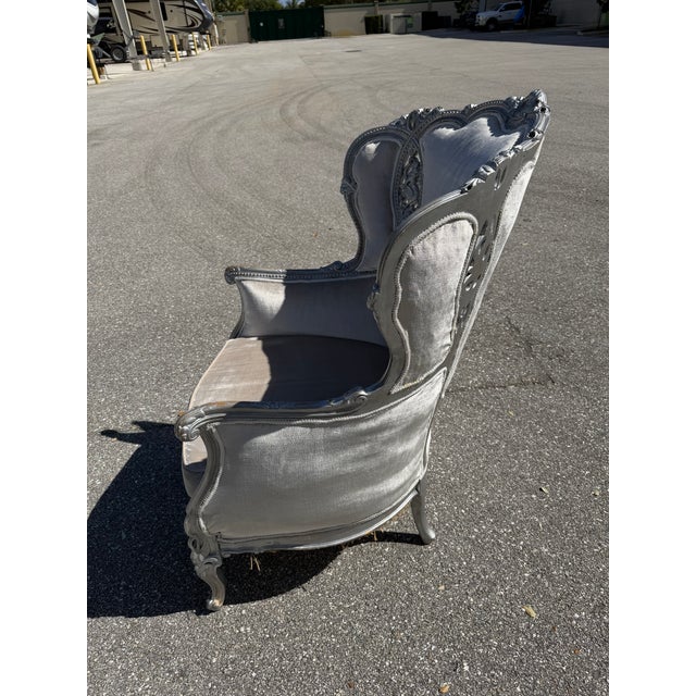 Vintage Painted Silver Leaf Upholstered Wingback Chair For Sale In West Palm - Image 6 of 14