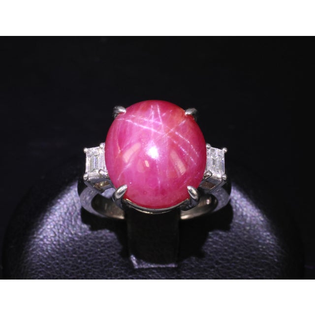 Late 20th Century 14.26 Natural Double Star Ruby & 0.38ct Diamond Platinum Ring Size 5.75 For Sale In New York - Image 6 of 11