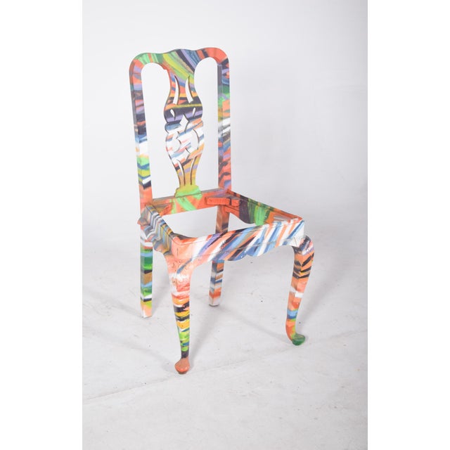 Dining chair with high back, painted. Classic style with a hollow back and cabriole legs, transformed into a vibrant piece...