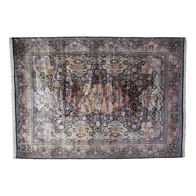 Silk Kashmiri Rug on Cotton Wrap For Sale