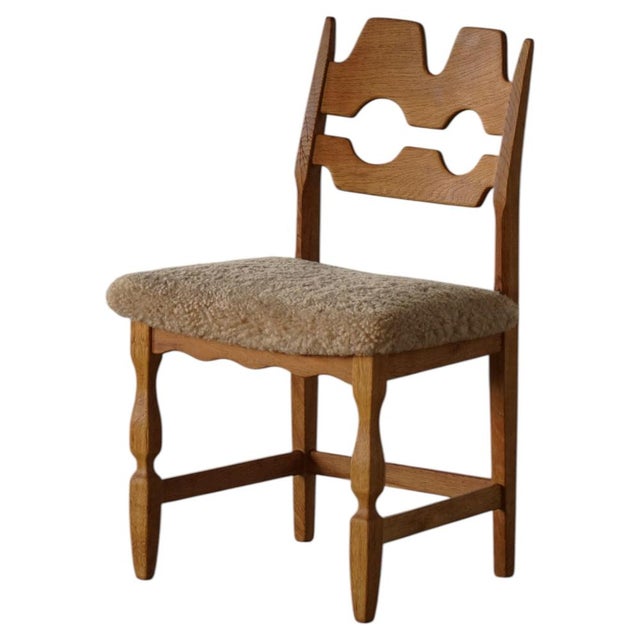 Razorblade Dining Chair in Oak and Lambswool attributed to Henning Kjærnulf, Denmark, 1960s For Sale - Image 18 of 18