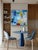 This original 48" x 48" acrylic painting presents an energetic expressionist composition with bold geometric color...
