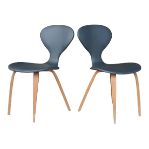 Vintage Norman Cherner Plycraft Wood & Leather Chairs - A Pair