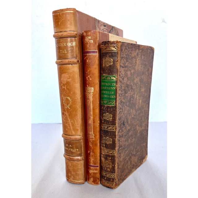 Early 20th Century Antique French/Swedish Leather Bound Books - Set of 3 For Sale - Image 5 of 15