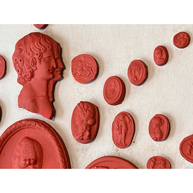 Wood Set of Three Grand Tour Neoclassical Vintage Red Plaster Cast Waxed Intaglio Arrangements For Sale - Image 7 of 17