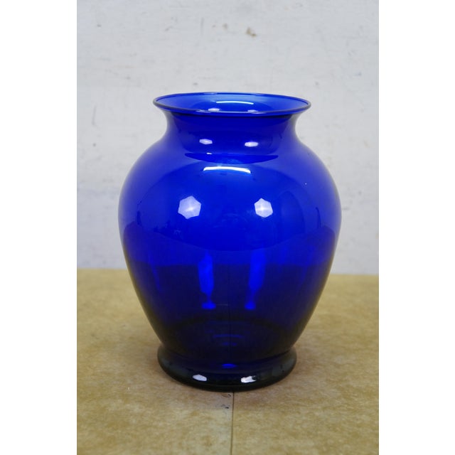 Glass 1995 Miami Valley Hunt & Polo Club Cobalt Blue Winner Trophy Vase 7" For Sale - Image 7 of 11