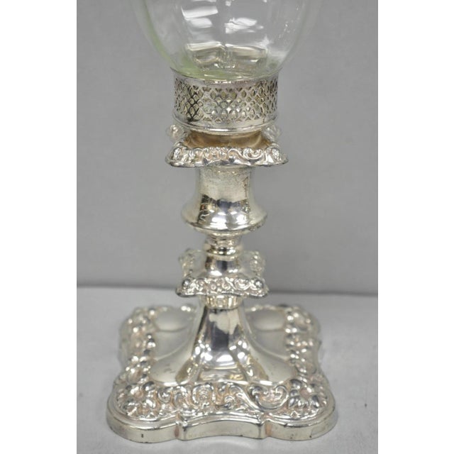 Antique Victorian Silver Plated Glass Hurricane Lamp Shade Candlestick - Pair For Sale In Philadelphia - Image 6 of 18