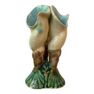 Antique English Majolica Triple Shell Vase